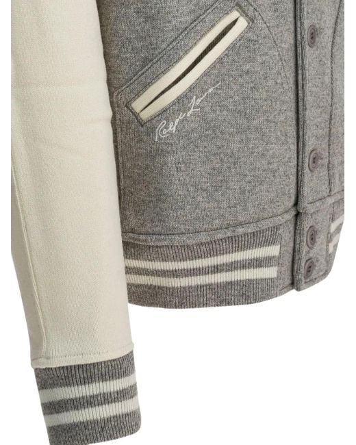 Polo Ralph Lauren Gray X New York Yankees Appliqués Buttoned Bomber Jacket for men