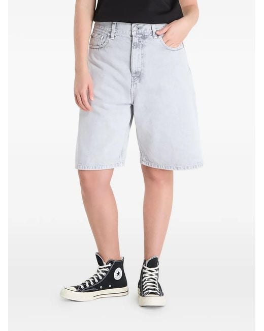 Carhartt Gray Logo-Patch Denim Shorts