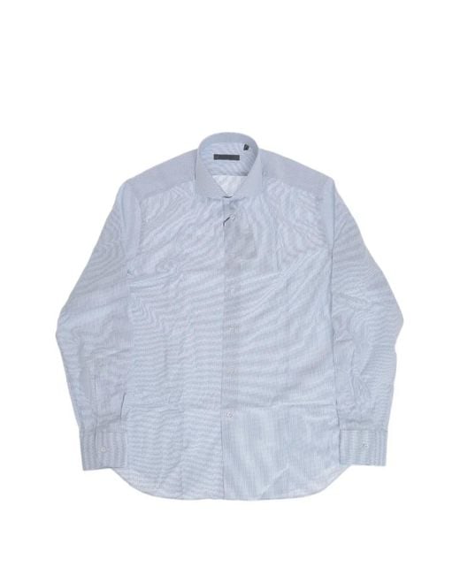 Corneliani Blue Striped Cotton Shirt for men