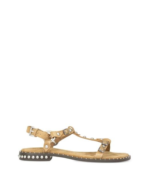 Ash Natural Stud-Embellished Leather Sandals
