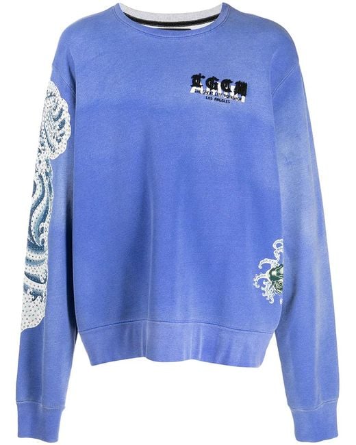 Amiri Blue Embellished Koi-Print Sweatshirt for men