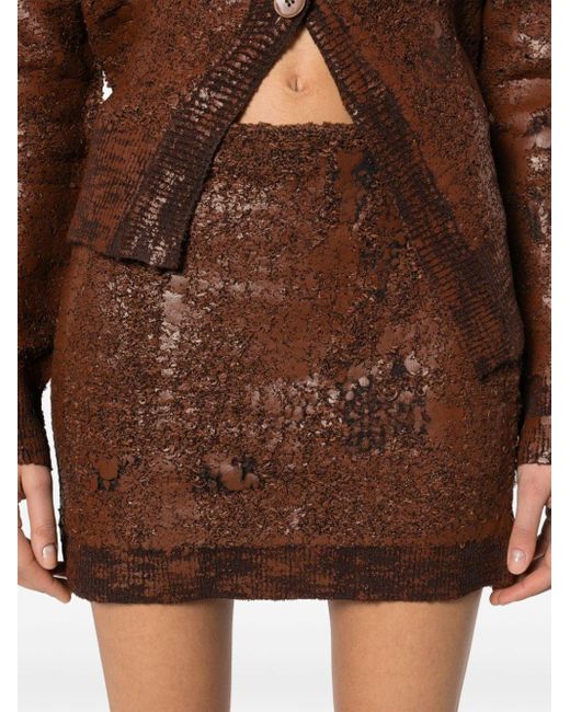 Acne Brown Cracked-texture Mini Skirt