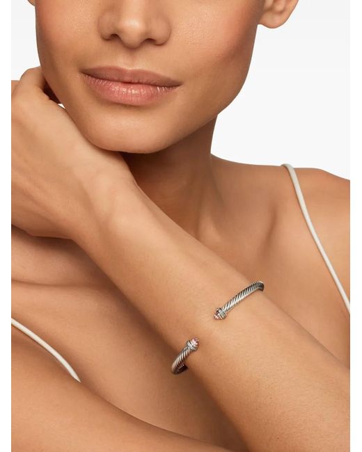 David Yurman White Sterling Classic Cable Diamond Bracelet (4Mm)