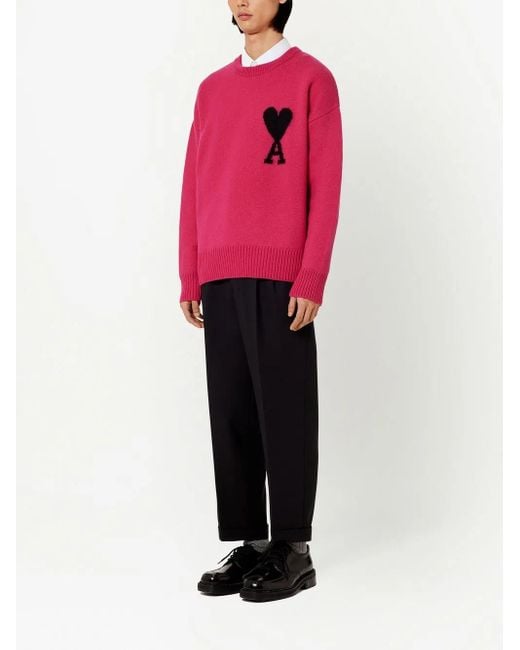 AMI Pink Ami De Coeur Wool Sweater