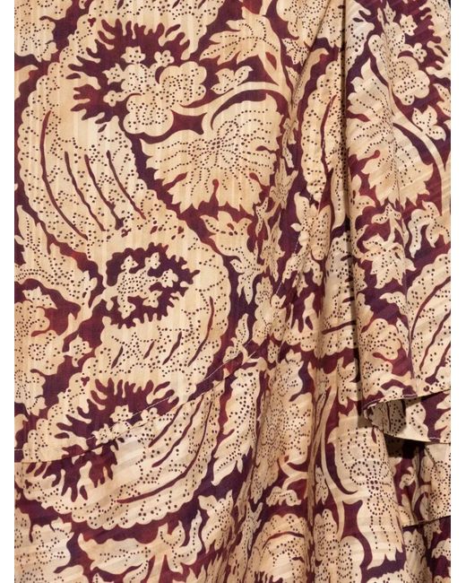 Ulla Johnson Natural Floral-Print Asymmetric Skirt