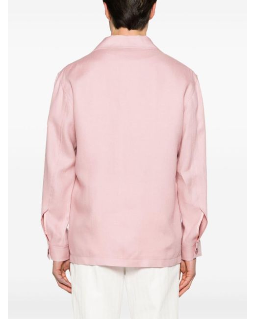 Tagliatore Pink Button-down Linen Shirt Jacket for men