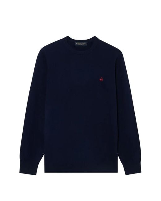 Brooks Brothers Blue Logo-Embroidered Lambswool Sweater for men