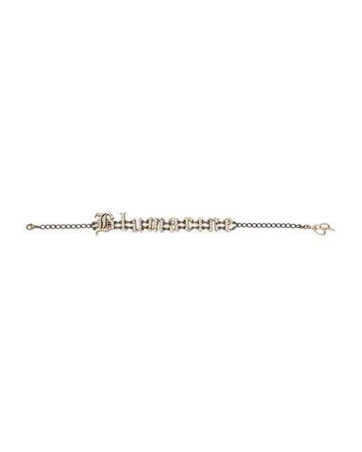 Blumarine White Crystal-Embellished Logo Necklace