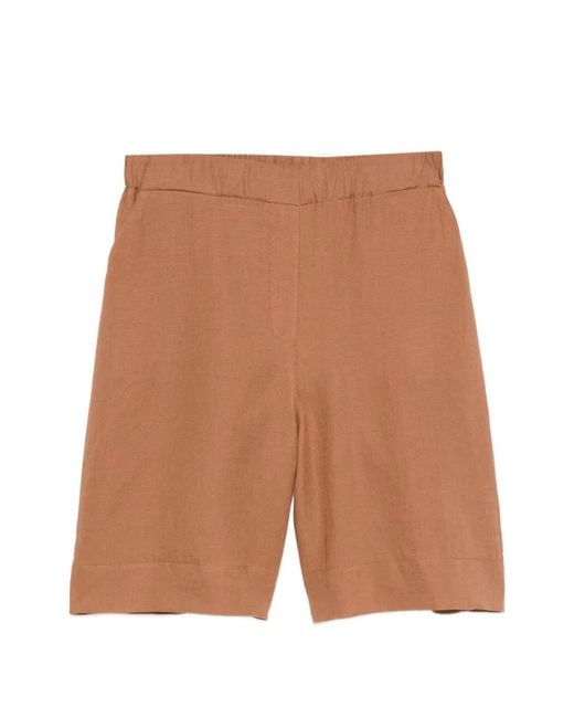 Gran Sasso Brown Elasticated-Waistband Linen Shorts