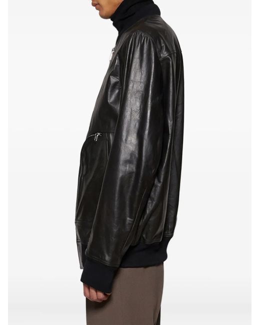 Rick Owens Black Zip-Up Leather Jacket for men