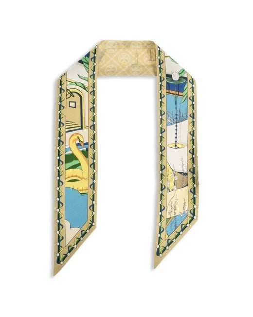 Tory Burch White Graphic-Print Silk Scarf