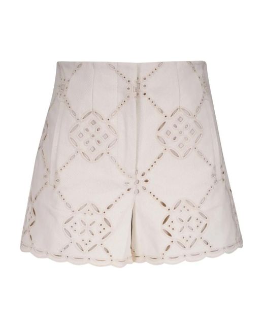 Veronica Beard Jazmin Broderie Anglaise Shorts in het Natural