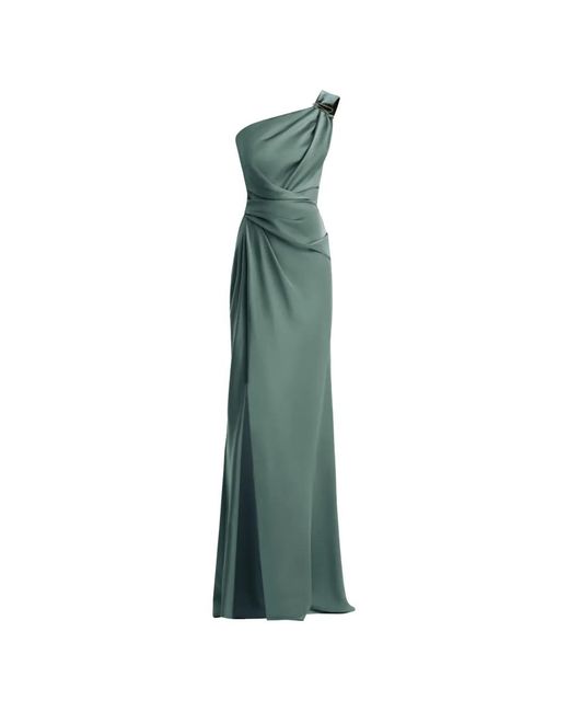Gemy Maalouf Green One-Shoulder Satin Maxi Dress