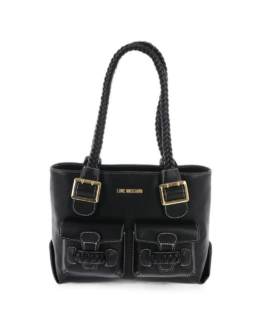 Moschino Black Braided-Handle Contrast-Stitch Shoulder Bag