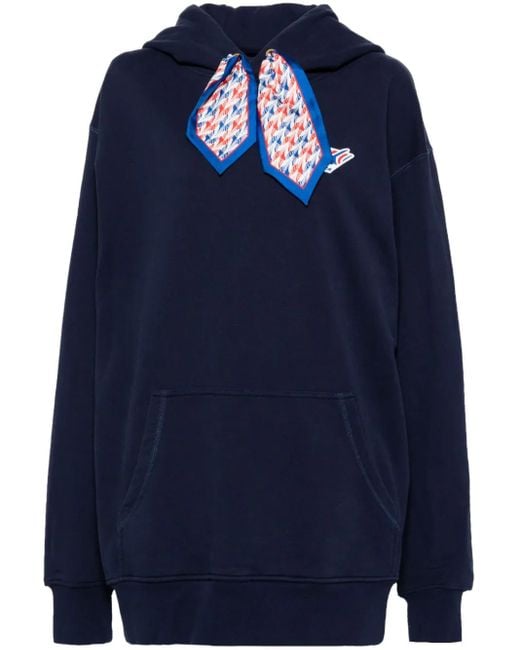 Casablanca Blue Logo Patch Silk Scarf Hoodie