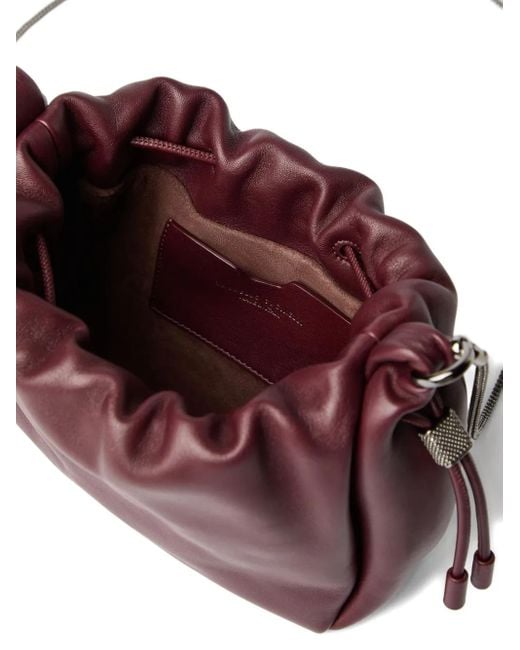 Brunello Cucinelli Purple Mellow Mini Beuteltasche Mit Kordelzug
