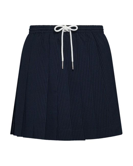 Thom Browne Blue Seersucker Drawstring Pleated Mini Skirt