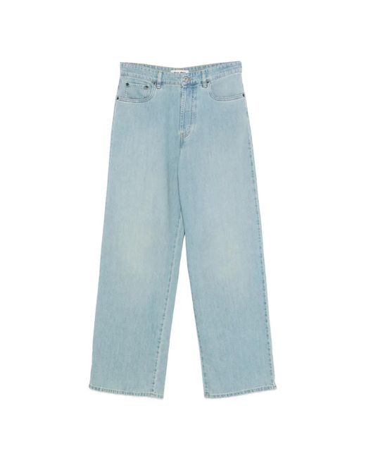 Miu Miu Blue Logo-Embroidered Wide-Leg Jeans