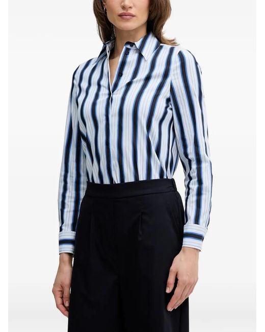 MARC AUREL Blue Vertical-Stripe Long-Sleeve Shirt