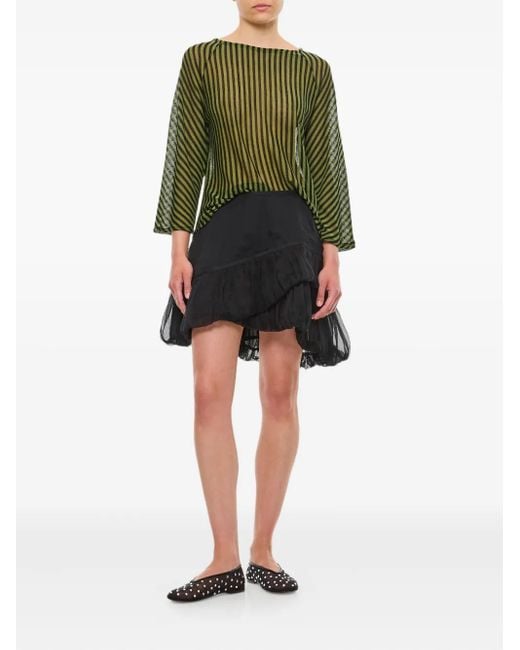 VITELLI Green Striped-Pattern Three-Quarter Top