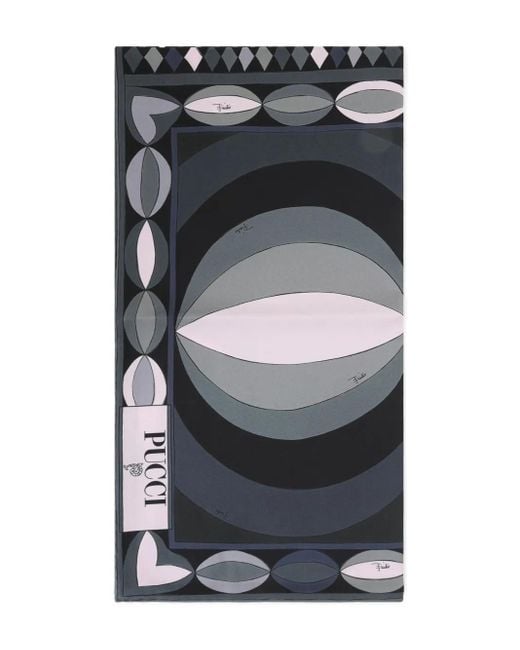 Emilio Pucci Gray Geometrisch gemusterter Seidenschal