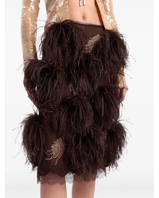 16Arlington Brown Arno Feather-Trim Sequin-Embellished Midi Skirt