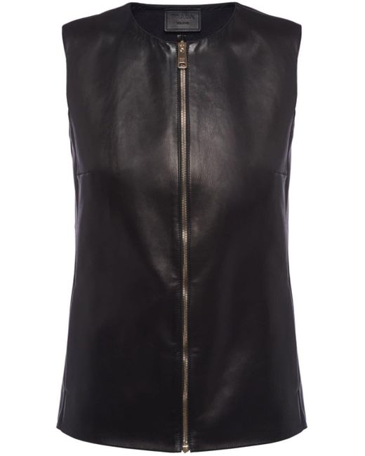 Prada Black Zip-up Leather Vest