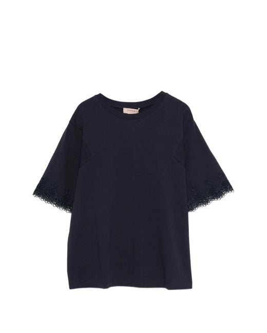 Twinset Blue Lace-Trim T-Shirt