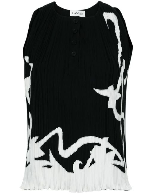 Lanvin Black Abstract-Print Pleated Blouse