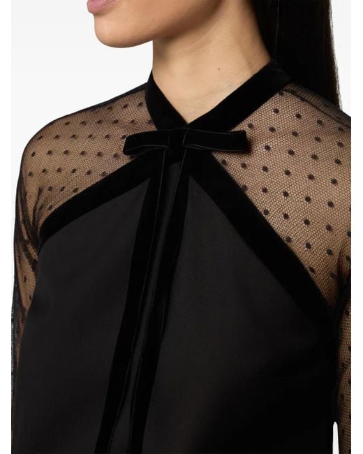 Nina Ricci Black Velvet-Trimmed Tulle-Sleeve Minidress