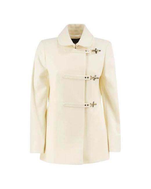 Fay White Caban 3-Ganci-Fastening Single-Breasted Coat