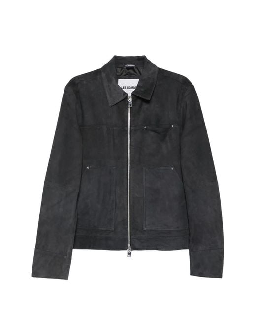 Les Hommes Black Suede Zip-Up Jacket for men