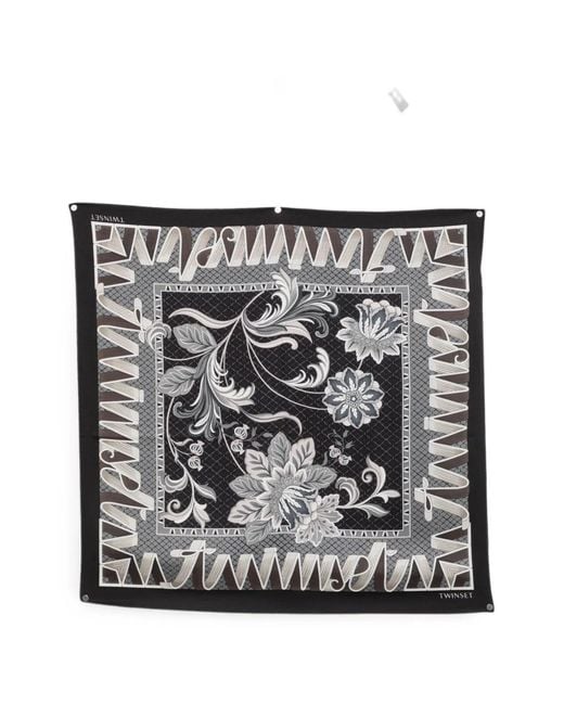 Twinset Gray Floral-Print Scarf