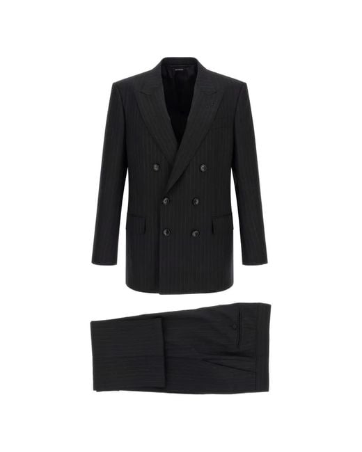 Tom Ford Black Pinstriped Double-Breasted Suit for men