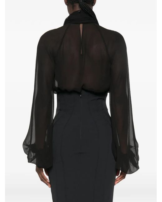 Elisabetta Franchi Black Sheer Logo-Plaque Shirt