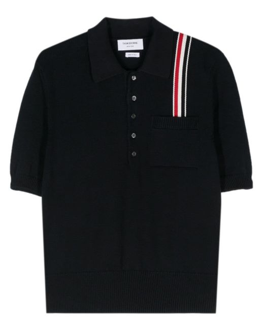 Thom Browne Black Rwb-stripe Knitted Polo Shirt for men