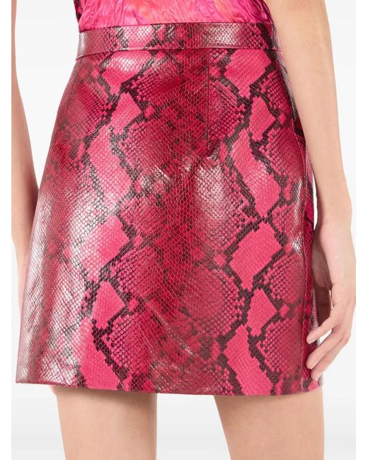 Roberto Cavalli Pink Python-Print Mini Skirt
