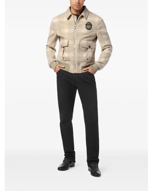 Billionaire Natural Check-Crest Bomber Jacket for men