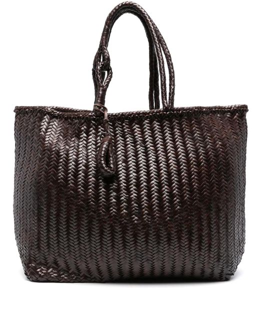 Lemaire Black Chevron Leather Tote Bag