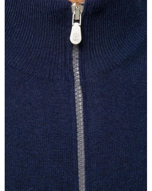 Cárdigan de punto fino con cremallera Brunello Cucinelli de hombre de color Blue