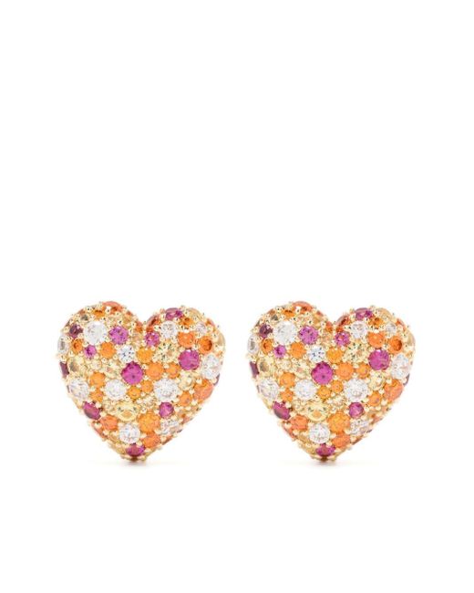 Apm Monaco Pink Heart-motif Crystal-embellished Earrings