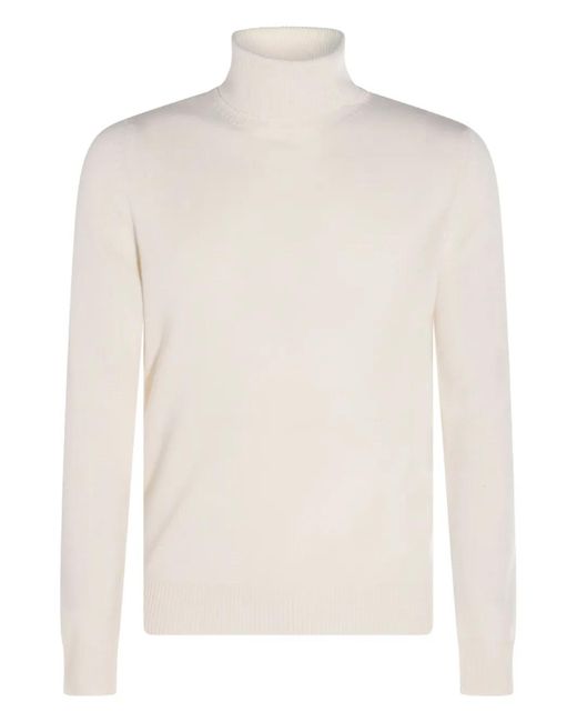 Malo White Turtleneck Ribbed-Hem Sweater for men