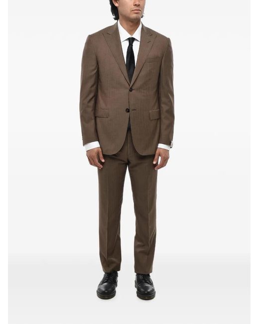 Corneliani Brown Academy Herringbone-Pattern Suit for men