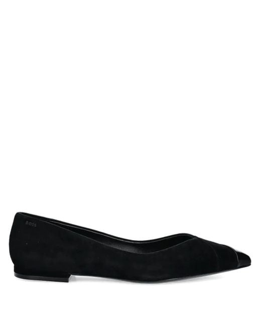 Boss Black Cap-Toe Suede Ballet Flats