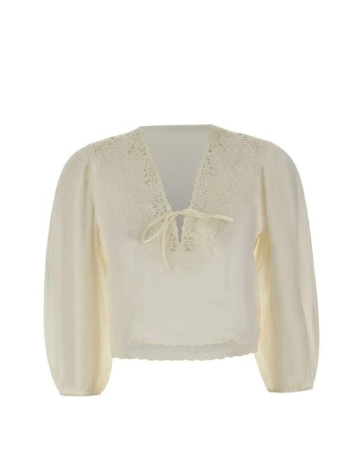 Boss Natural Openwork-Embroidered Scalloped-Hem Blouse