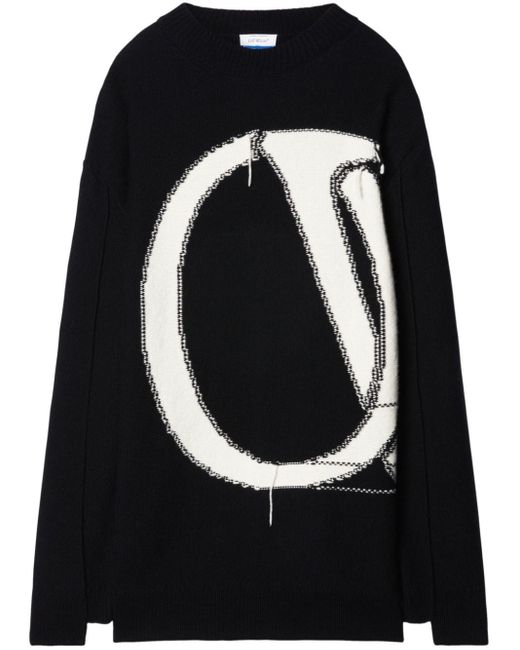 Off-White c/o Virgil Abloh Oversized-Pullover aus Wolle mit Intarsienlogomotiv in Distressed-Optik in Black für Herren