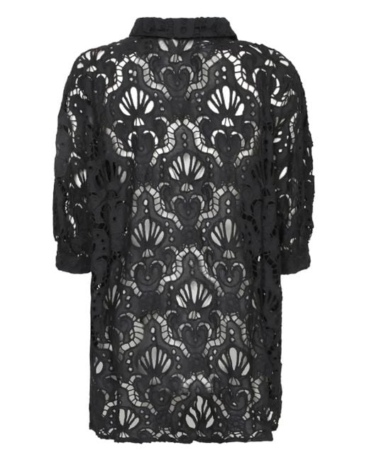 Farm Rio Black Openwork-Design Button-Up Top