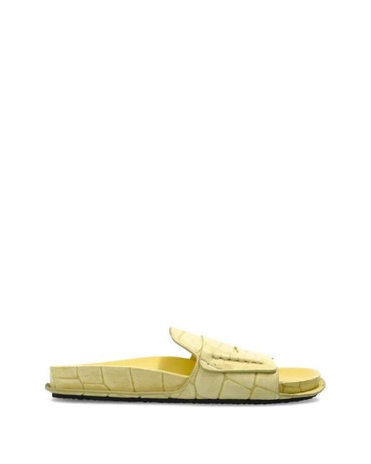 Jacquemus Yellow Croc-Effect Leather Flat Sandals