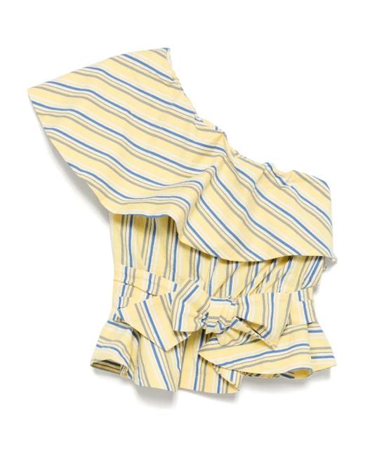 Stella Jean Metallic One-Shoulder Striped Top