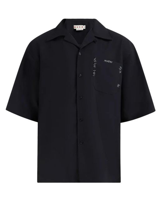 Marni Black Logo-Embroidered Virgin Wool Shirt for men